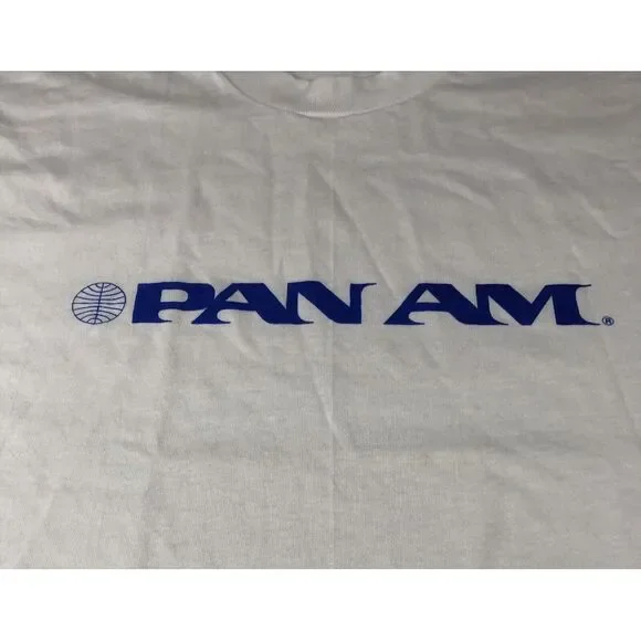 VINTAGE PAN AM AIRLINE Made in The USA 50/50 WHITE SINGLE STICH T-SHIRT SZ LARGE